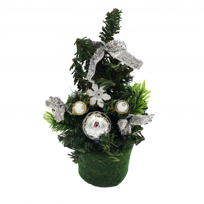 Brad decorativ cu fundite si globuri, argintiu, 20 cm [1]