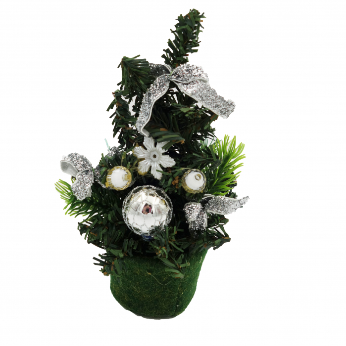 Brad decorativ cu fundite si globuri, argintiu, 20 cm [2]