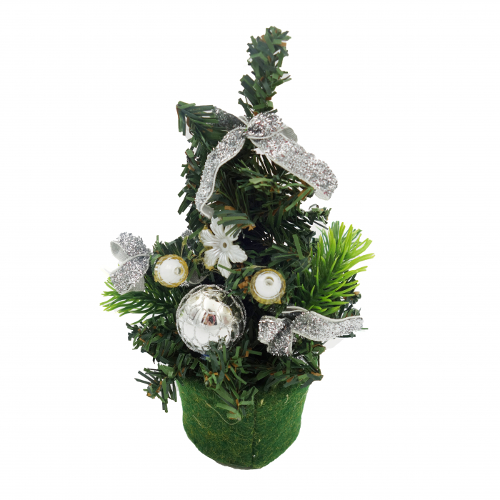 Brad decorativ cu fundite si globuri, argintiu, 20 cm [3]