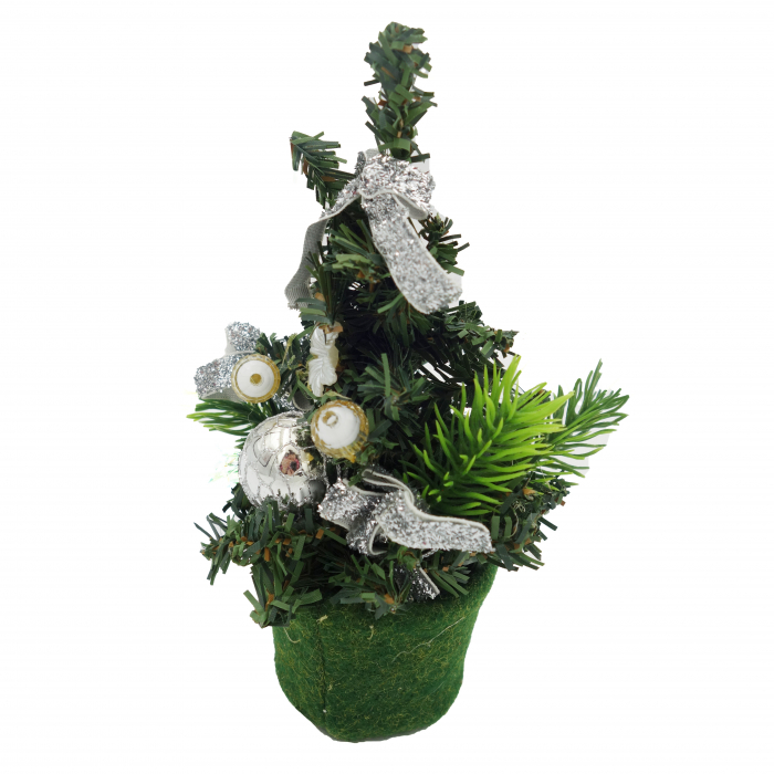 Brad decorativ cu fundite si globuri, argintiu, 20 cm [4]