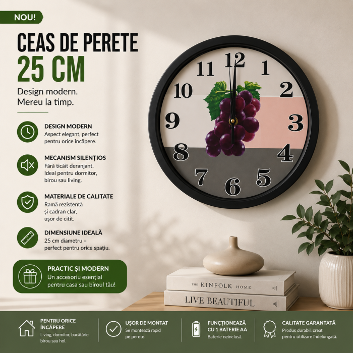 Ceas de Perete 25 cm cu Mecanism Silențios – Design Modern [5]