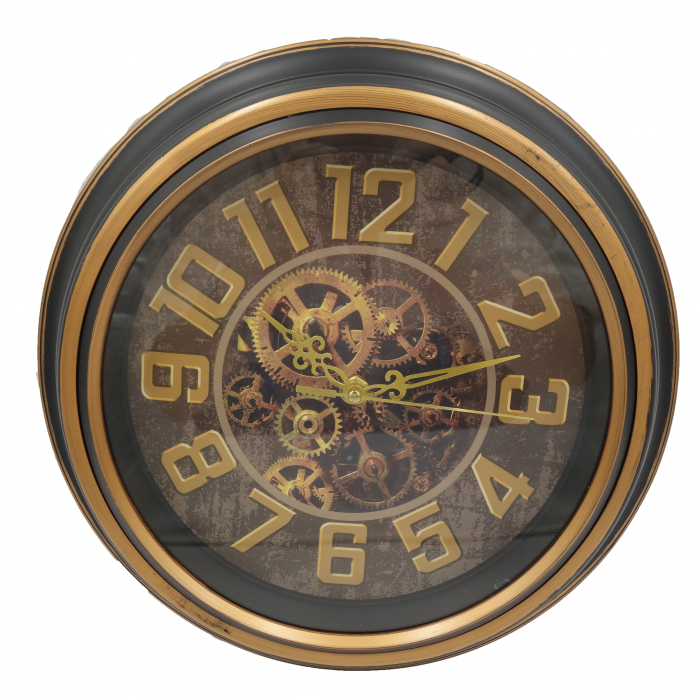 Ceas de perete, design steampunk, 30 cm, negru-auriu [1]