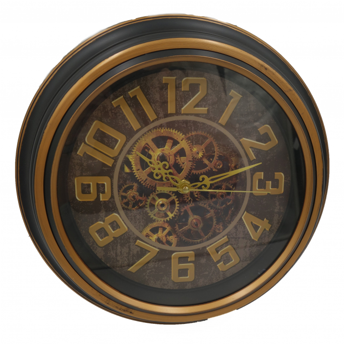 Ceas de perete, design steampunk, 30 cm, negru-auriu [2]