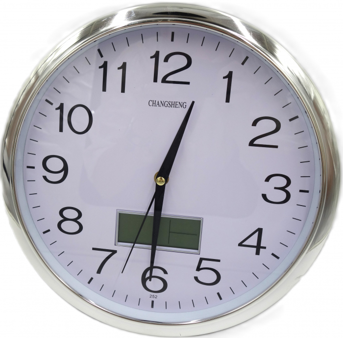 Ceas de perete modern cu cifre arabe și ceas digital, rama argintie – 30 cm [2]