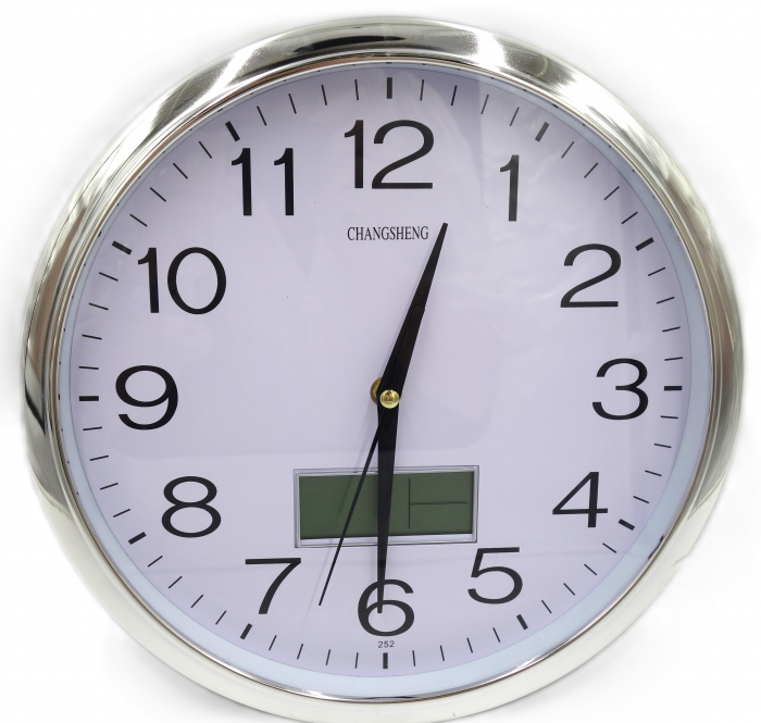 Ceas de perete modern cu cifre arabe și ceas digital, rama argintie – 30 cm [3]