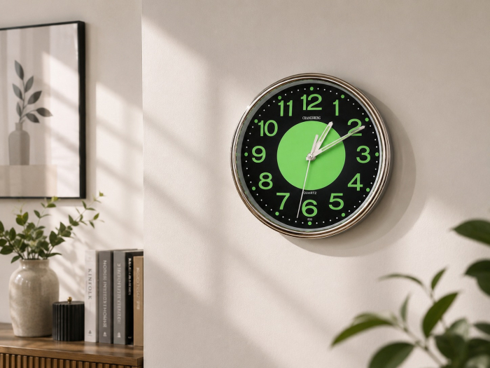 Ceas de Perete Modern și Elegant 25 cm, Mecanism Silențios, Argintiu & Verde [2]