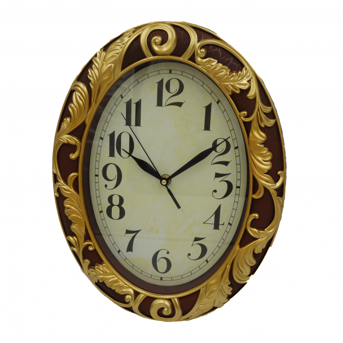 Ceas de perete oval, cu rama maro si decoratiuni aurii, 35 cm [1]
