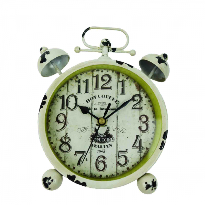 Ceas din metal, de masa, model vintage, alb-verde, 20 cm [3]