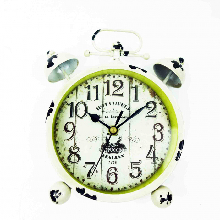 Ceas din metal, de masa, model vintage, alb-verde, 20 cm [1]