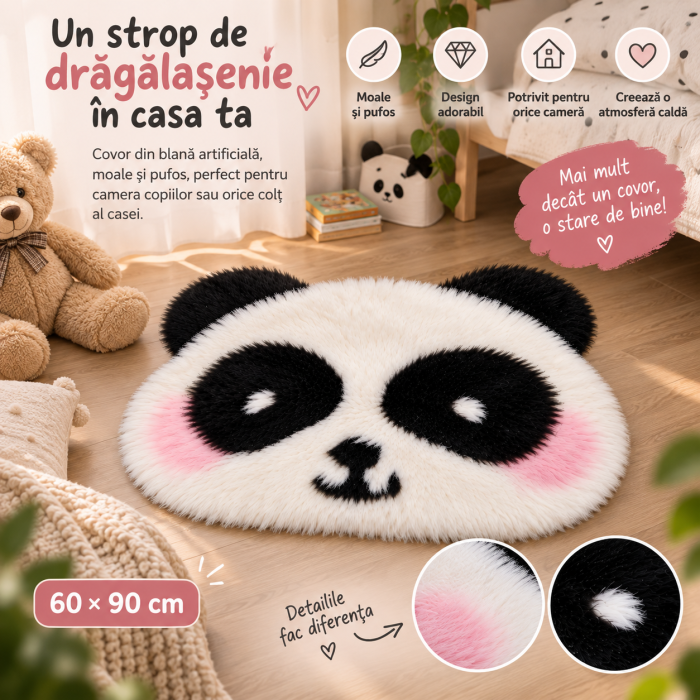Covor Panda din blana artificiala pufos 60x90 cm [2]