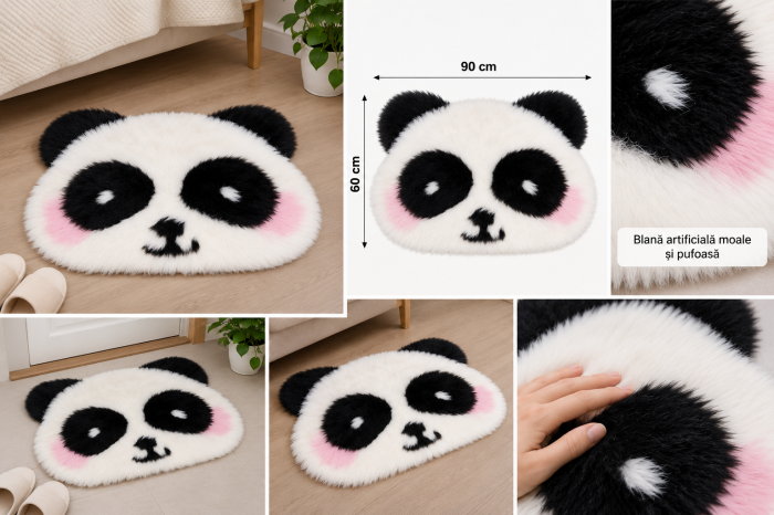 Covor Panda din blana artificiala pufos 60x90 cm [7]