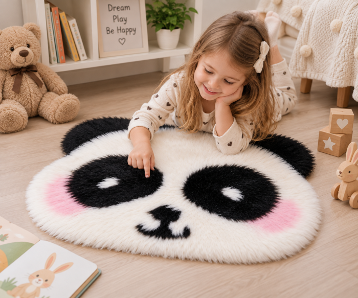 Covor Panda din blana artificiala pufos 60x90 cm [5]