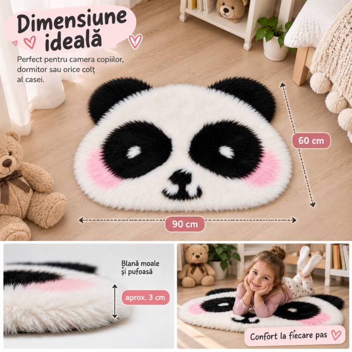 Covor Panda din blana artificiala pufos 60x90 cm [3]