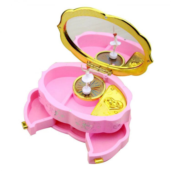 Cutie muzicala, pentru bijuterii, cu balerina dansatoare si muzica, roz, 18 cm [2]
