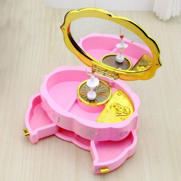 Cutie muzicala, pentru bijuterii, cu balerina dansatoare si muzica, roz, 18 cm [5]