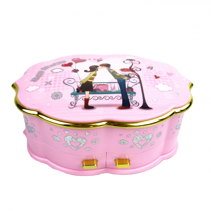 Cutie muzicala, pentru bijuterii, cu balerina dansatoare si muzica, roz, 18 cm [1]