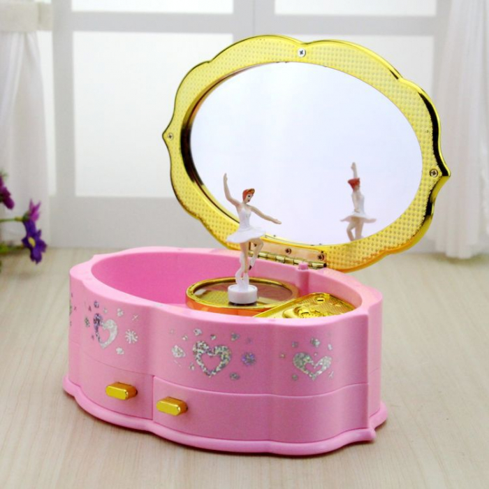 Cutie muzicala, pentru bijuterii, cu balerina dansatoare si muzica, roz, 18 cm [6]