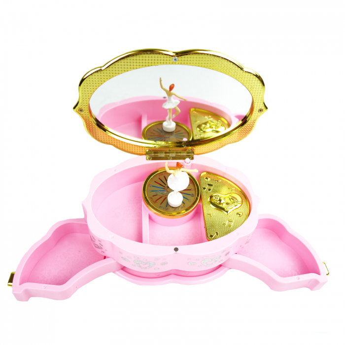 Cutie muzicala, pentru bijuterii, cu balerina dansatoare si muzica, roz, 18 cm [3]