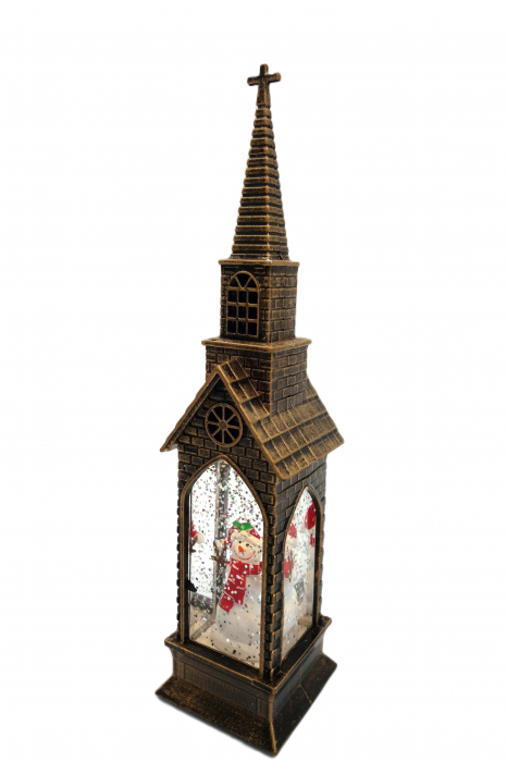 Decoratiune în formă de biserică, Om de Zăpadă, Maro, 23 cm [3]