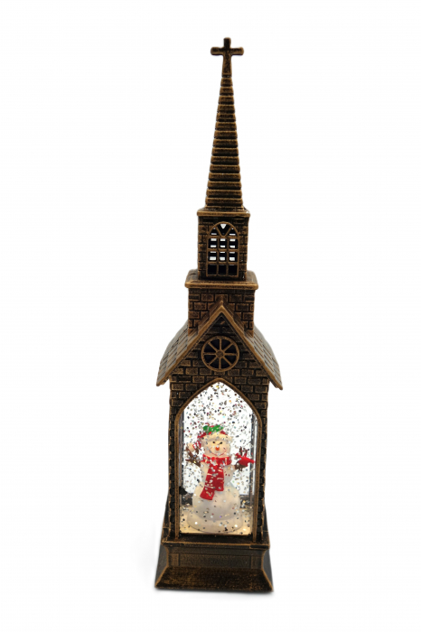 Decoratiune în formă de biserică, Om de Zăpadă, Maro, 23 cm [1]