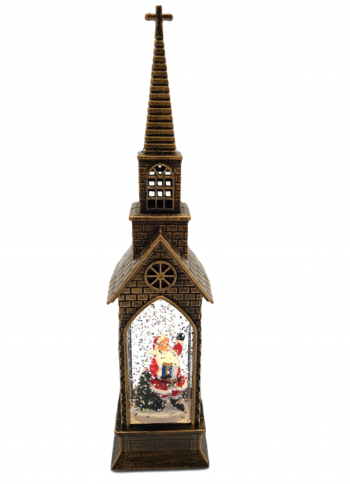 Decoratiune în formă de biserică, Moș Crăciun, Maro, 23 cm [1]