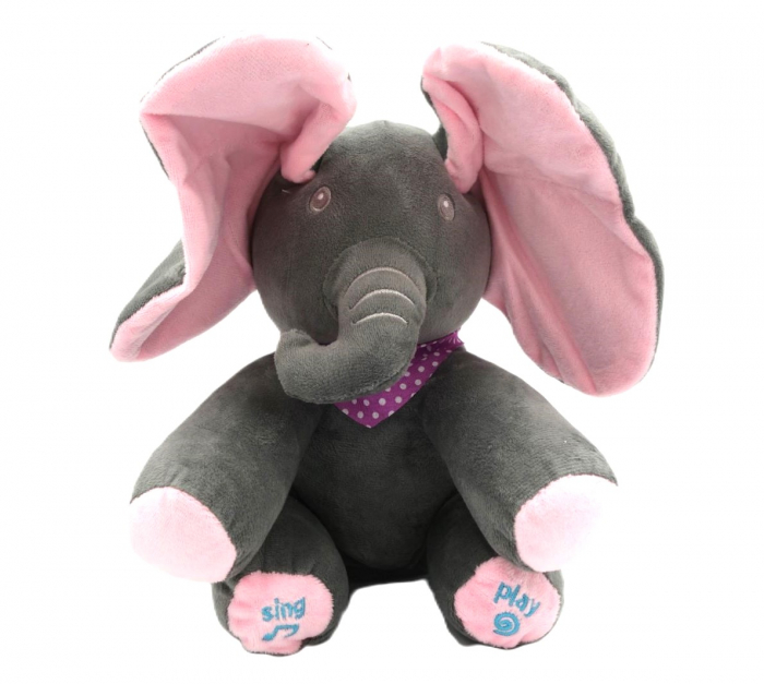 Elefant interactiv Pick a Boo, pufos, cu sunete și urechi mobile, roz, 30 cm [2]