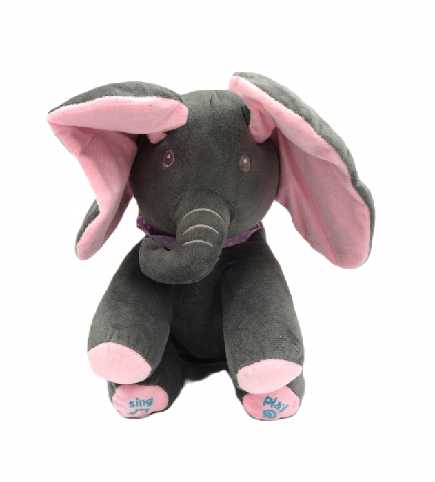 Elefant interactiv Pick a Boo, pufos, cu sunete și urechi mobile, roz, 30 cm [1]