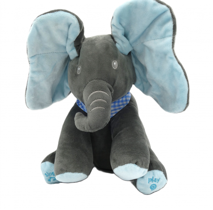 Elefant interactiv Pick a Boo, pufos, cu sunete și urechi mobile, albastru, 30 cm [1]