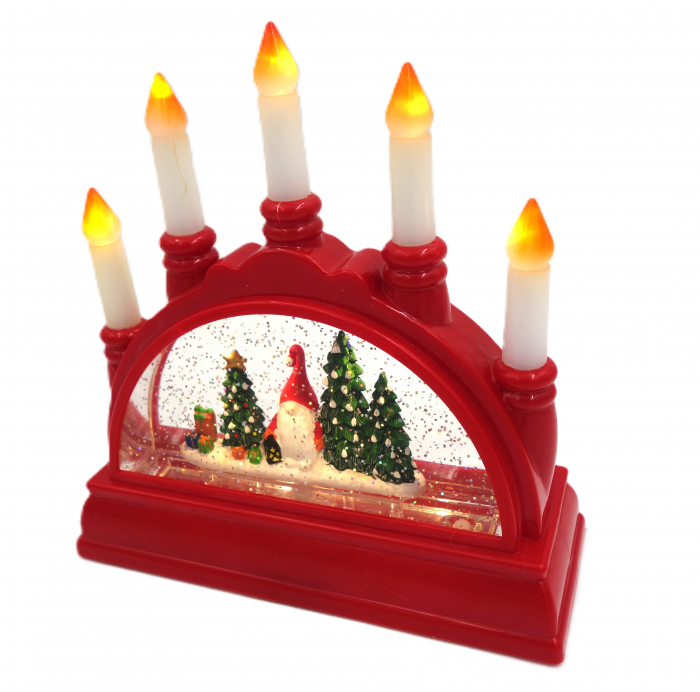Felinar de Crăciun cu suport de lumânări, lumină și muzică, rosu, 20 cm [2]