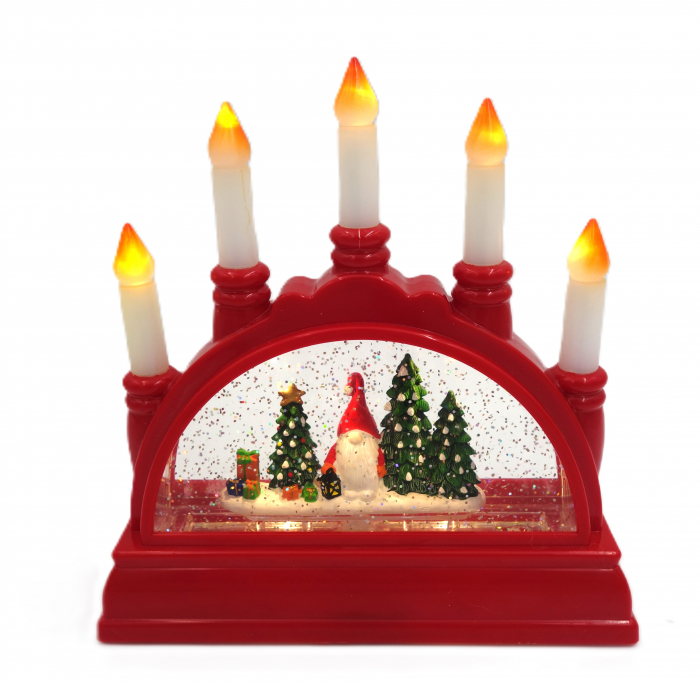 Felinar de Crăciun cu suport de lumânări, lumină și muzică, rosu, 20 cm [1]