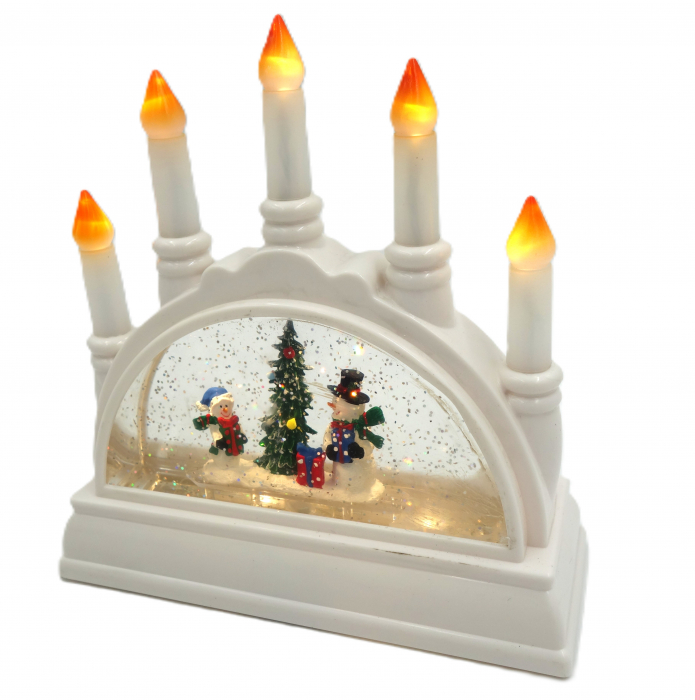 Felinar de Crăciun cu suport de lumânări, lumină și muzică, rosu, 20 cm [2]