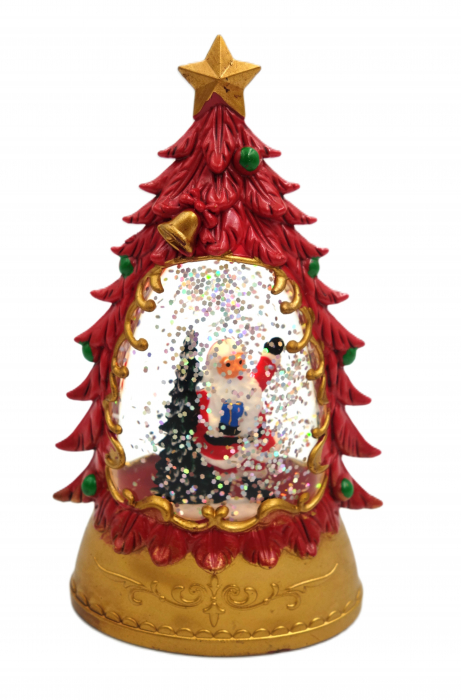 Felinar decorativ de Crăciun, roșu, cu Moș Crăciun și brad, 15 cm [3]