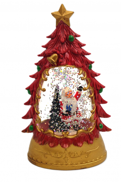 Felinar decorativ de Crăciun, roșu, cu Moș Crăciun și brad, 15 cm [1]