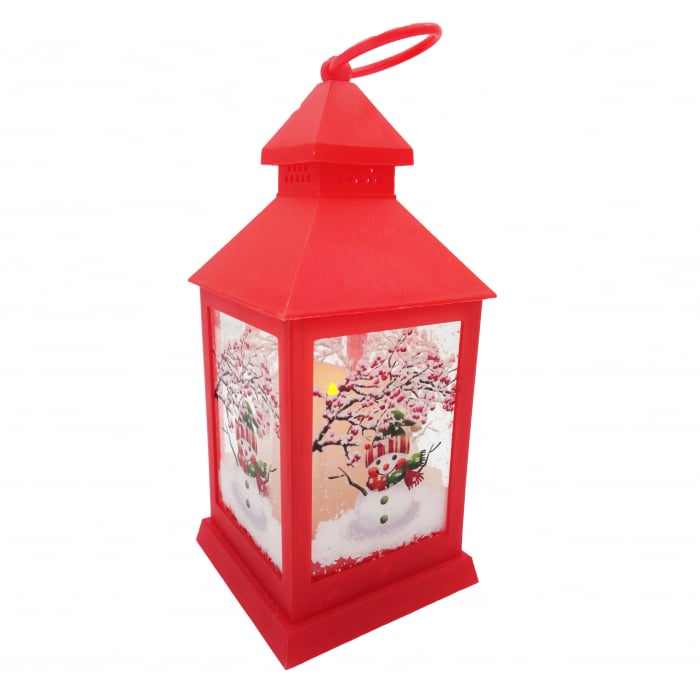 Felinar decorativ din pvc cu lumanare led in interior, rosu, 25 cm [3]