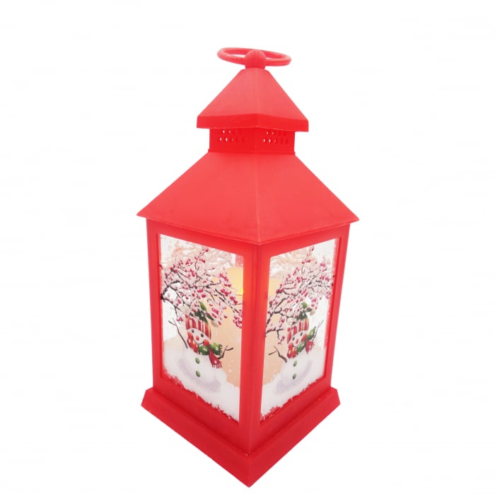 Felinar decorativ din pvc cu lumanare led in interior, rosu, 25 cm [4]