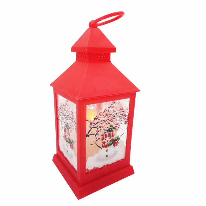 Felinar decorativ din pvc cu lumanare led in interior, rosu, 25 cm [2]