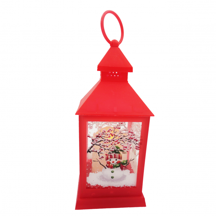 Felinar decorativ din pvc cu lumanare led in interior, rosu, 25 cm [5]