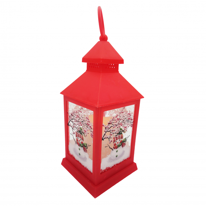 Felinar decorativ din pvc cu lumanare led in interior, rosu, 25 cm [6]