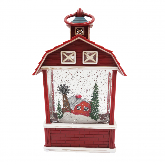 Felinar decorativ în formă de hambar, cu scenă de iarnă și iluminare, 25 cm [5]