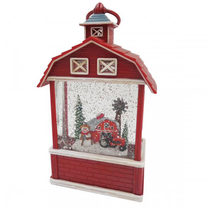 Felinar decorativ în formă de hambar, cu scenă de iarnă și iluminare, 25 cm [2]