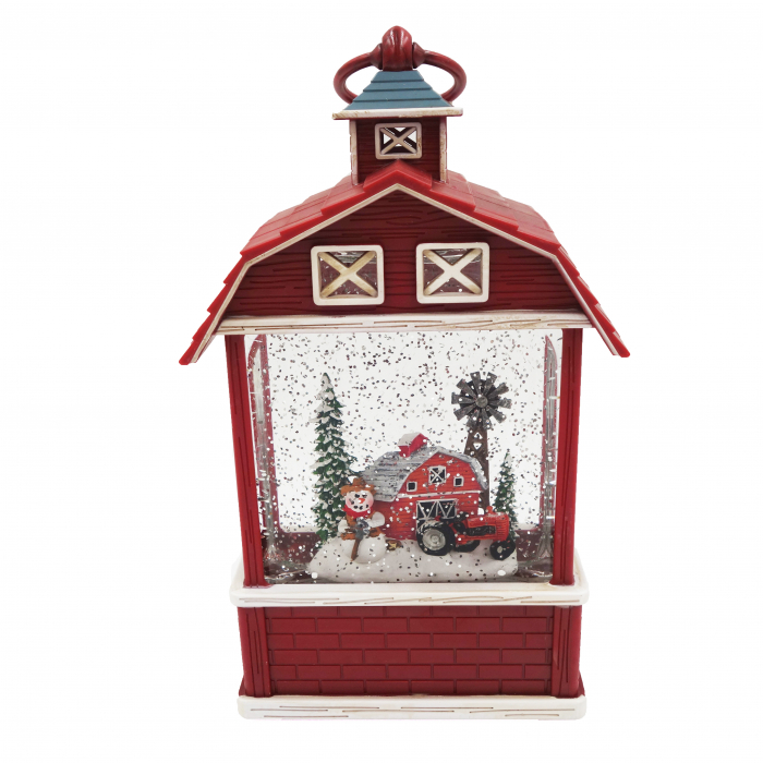 Felinar decorativ în formă de hambar, cu scenă de iarnă și iluminare, 25 cm [1]