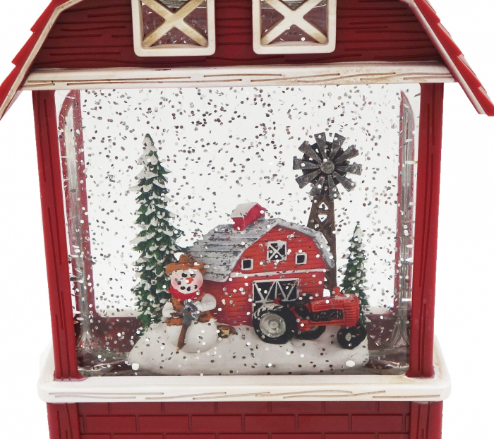 Felinar decorativ în formă de hambar, cu scenă de iarnă și iluminare, 25 cm [3]