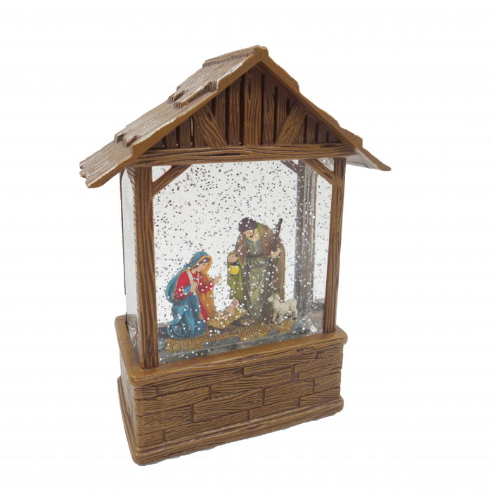 Felinar decorativ in forma de iesle, cu scenă Nașterea Domnului, lumină și muzică, 25 cm [2]