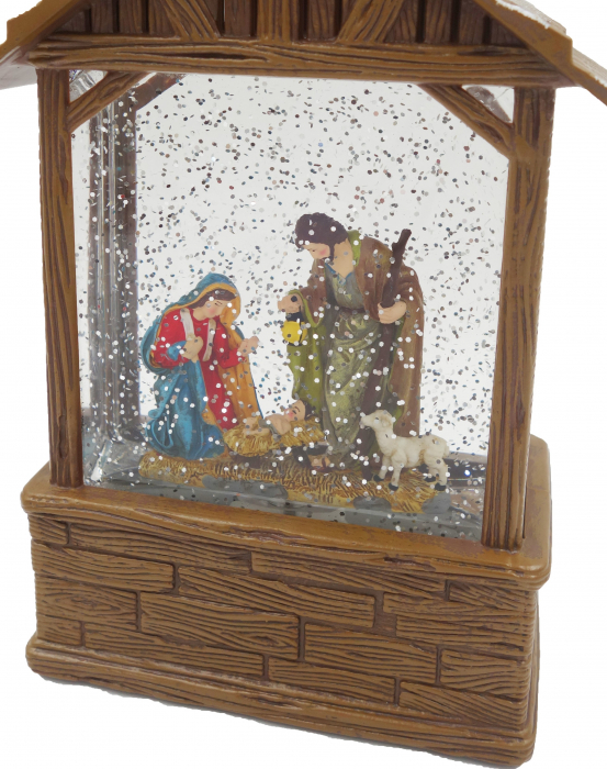Felinar decorativ in forma de iesle, cu scenă Nașterea Domnului, lumină și muzică, 25 cm [4]
