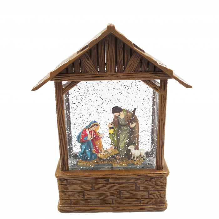 Felinar decorativ in forma de iesle, cu scenă Nașterea Domnului, lumină și muzică, 25 cm [1]