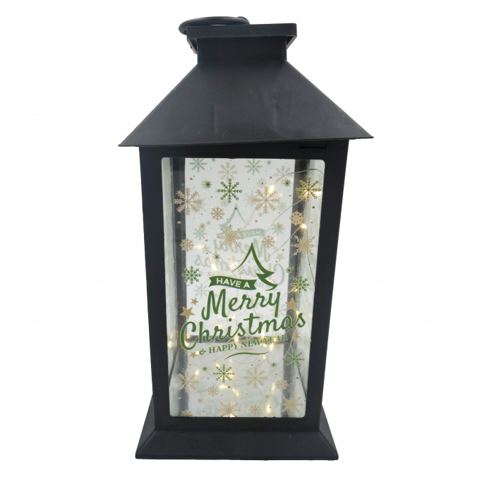 Felinar metalic, model Merry Christmas, negru, 30 cm [1]