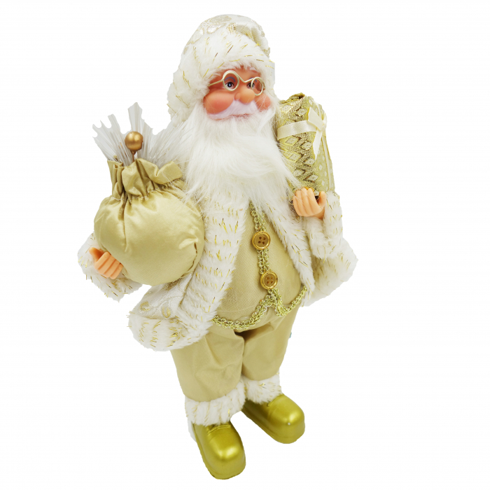 Figurina Moș Crăciun, auriu, cu cadou în mână, 35 cm [4]