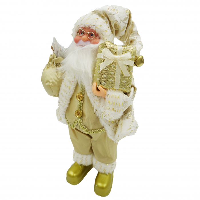 Figurina Moș Crăciun, auriu, cu cadou în mână, 35 cm [3]