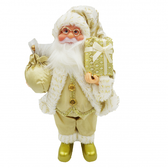 Figurina Moș Crăciun, auriu, cu cadou în mână, 35 cm [2]