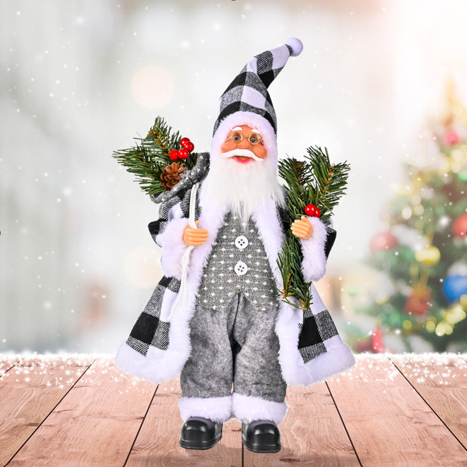 Figurina Moș Crăciun, costum gri cu alb, 35 cm [1]